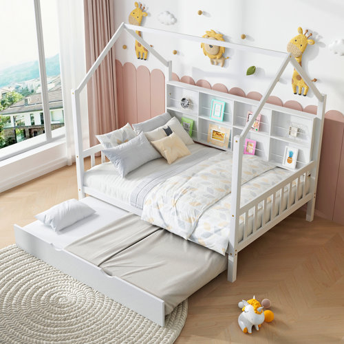 Harper Orchard Sayyed Wooden Bed, Platform Bed, House Bed with Trundle